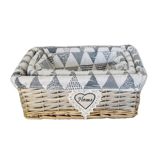 MA MAISON SET 3 CESTINI IMPILABILI FANTASIA TRIANGLE IN VIMINI CON CUORE E SCRITTA HOME