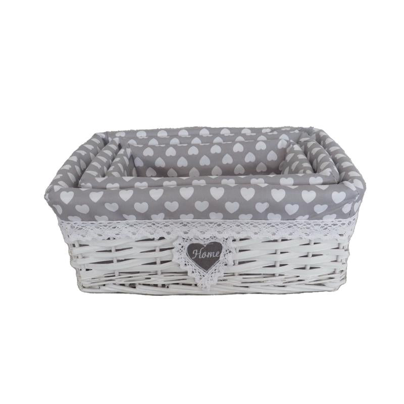 MA MAISON SET 3 CESTINI IMPILABILI FANTASIA HEART IN VIMINI CON CUORE E SCRITTA HOME