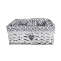 MAURY'S HEART SET 5 CESTINI RETTANGOLARI BIANCHI A POIS