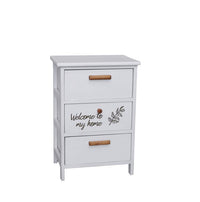 MA MAISON MOBILE DA ARREDO IN LEGNO BIANCO CON 3 CASSETTI E SCRITTA WELCOME DIMENSIONI 40 X 29 X 58H CM