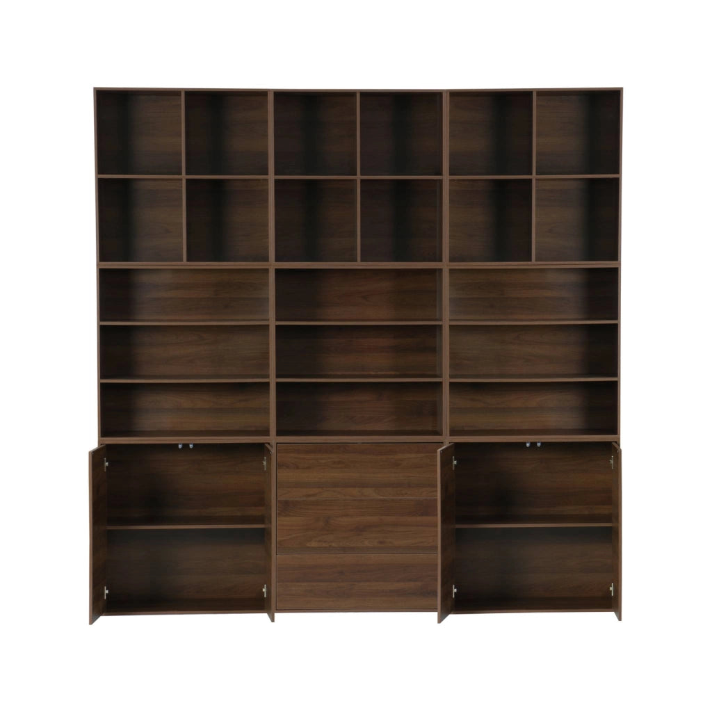 Libreria modulabile decorazione legno 9 elementi, noce