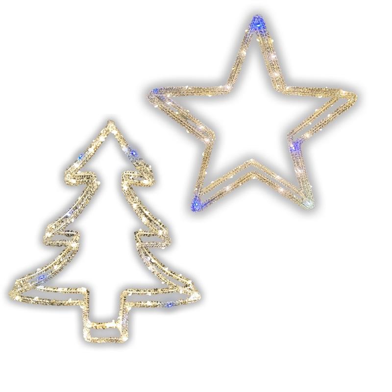 MA MAISON STELLA O ALBERO DI NATALE LUMINOSO LIGHT 80 LED BIANCO CALDO 29X35 CM A BATTERIA FANTASIA ASSORTITA