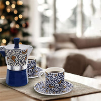 MA MAISON SET CAFFETTIERA + 2 TAZZINE CON PIATTINO MODELLO FANTASY COLORI ASSORTITI