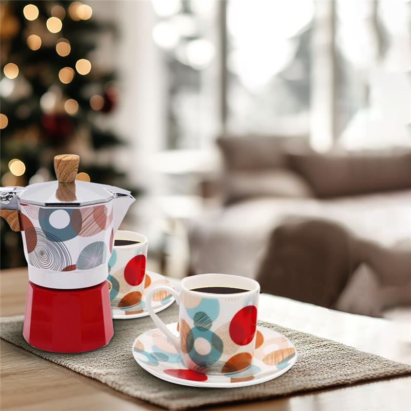 MA MAISON SET CAFFETTIERA + 2 TAZZINE CON PIATTINO MODELLO FANTASY COLORI ASSORTITI