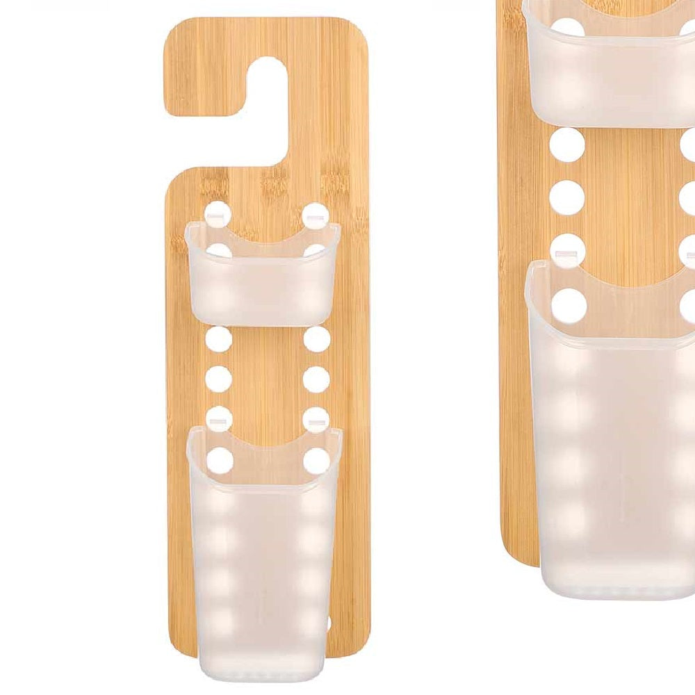 Mensola Porta Accessori da Bagno in Legno di Bambù e Abs 14x10 H 44 cm Moderno