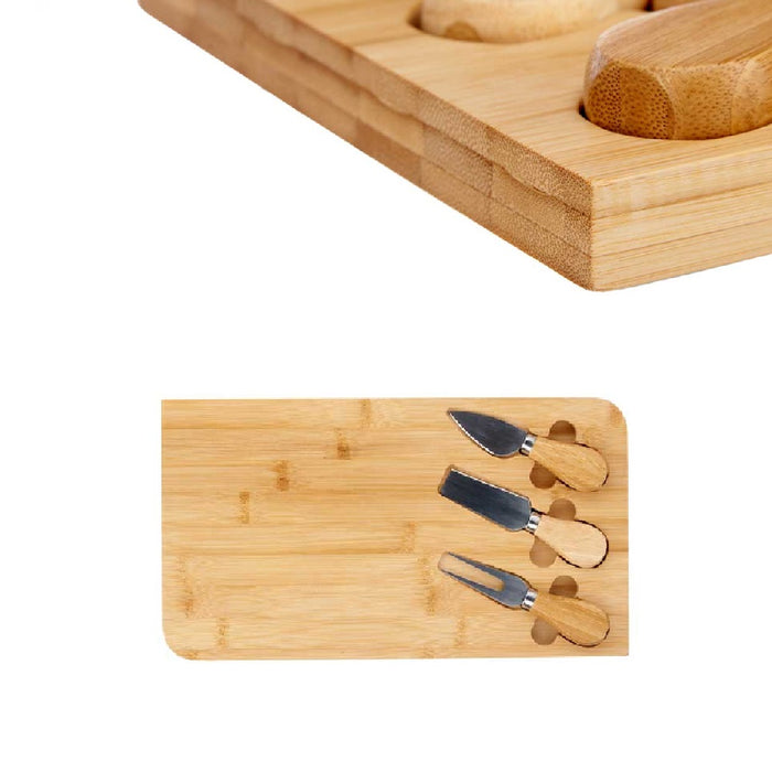 Tagliere Cucina in Bambù con accessori Formaggio 34 x 19 H1.8 cm Legno Naturale