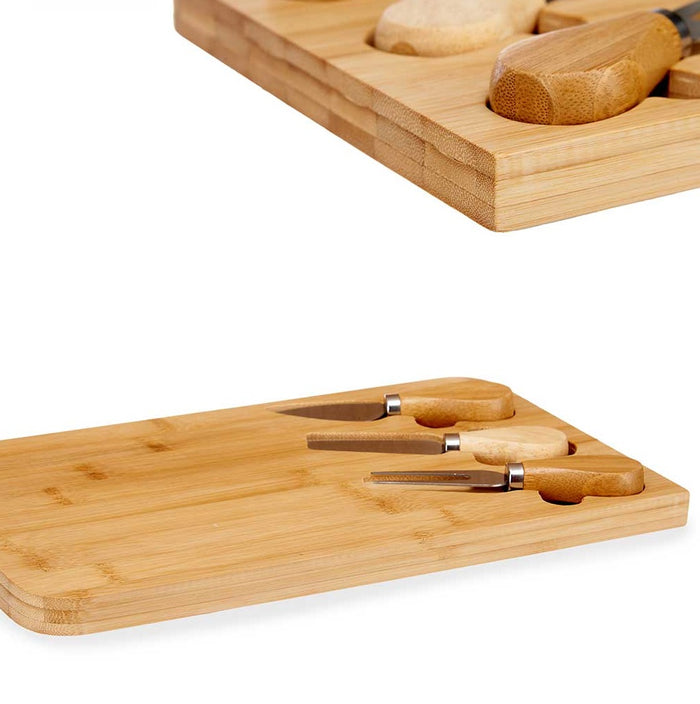 Tagliere Cucina in Bambù con accessori Formaggio 34 x 19 H1.8 cm Legno Naturale