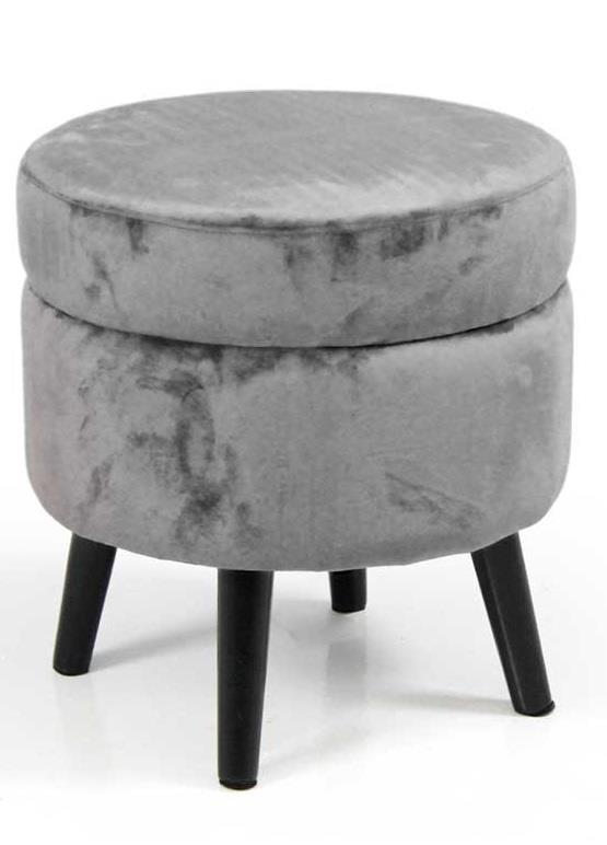 POUF CONENITORE  SEDUTA IN VELLUTO E GAMBE NERE 37 X H40 CM COLORE GRIGIO