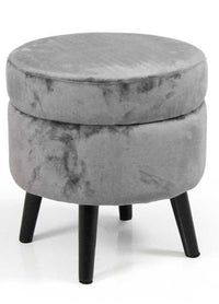 POUF CONENITORE  SEDUTA IN VELLUTO E GAMBE NERE 37 X H40 CM COLORE GRIGIO
