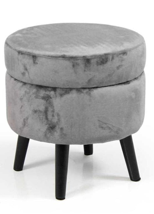 POUF CONENITORE  SEDUTA IN VELLUTO E GAMBE NERE 37 X H40 CM COLORE GRIGIO