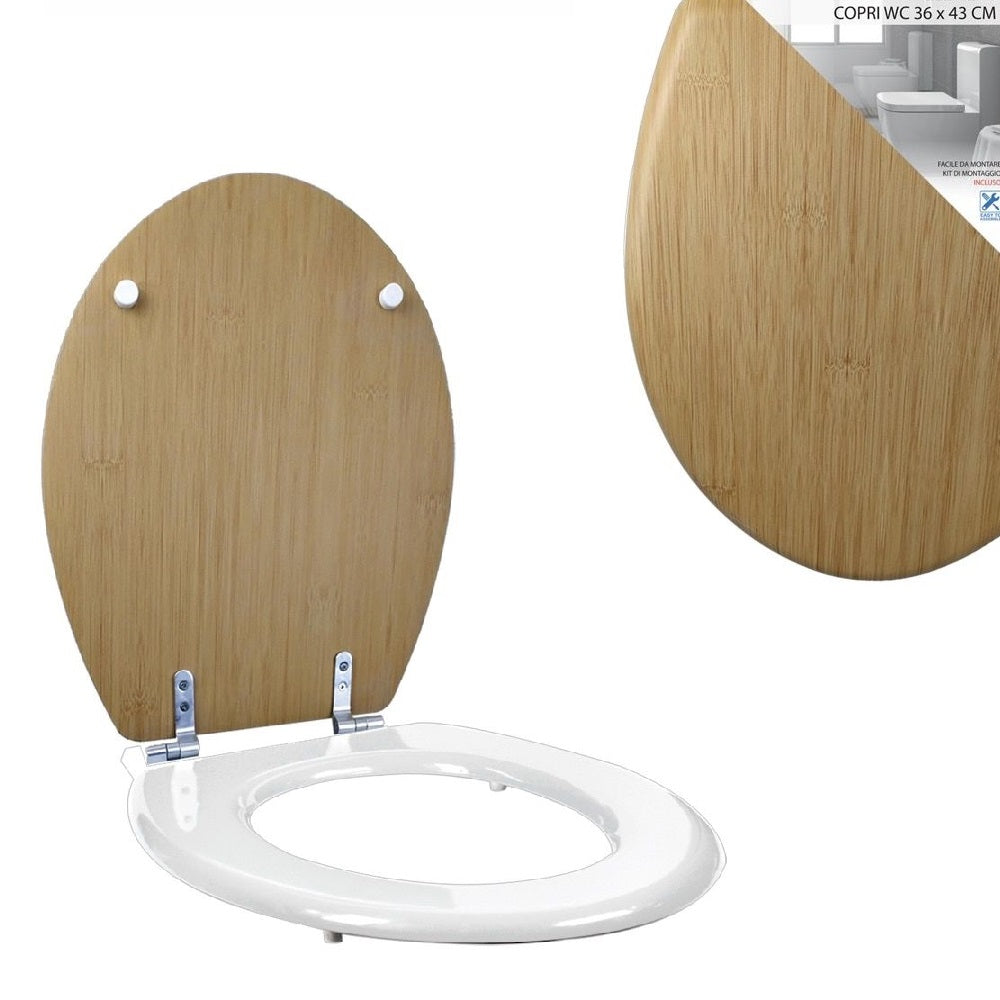 Copri Water Legno Mdf Tavoletta WC Bicolore Universale Cerniere in Acciaio