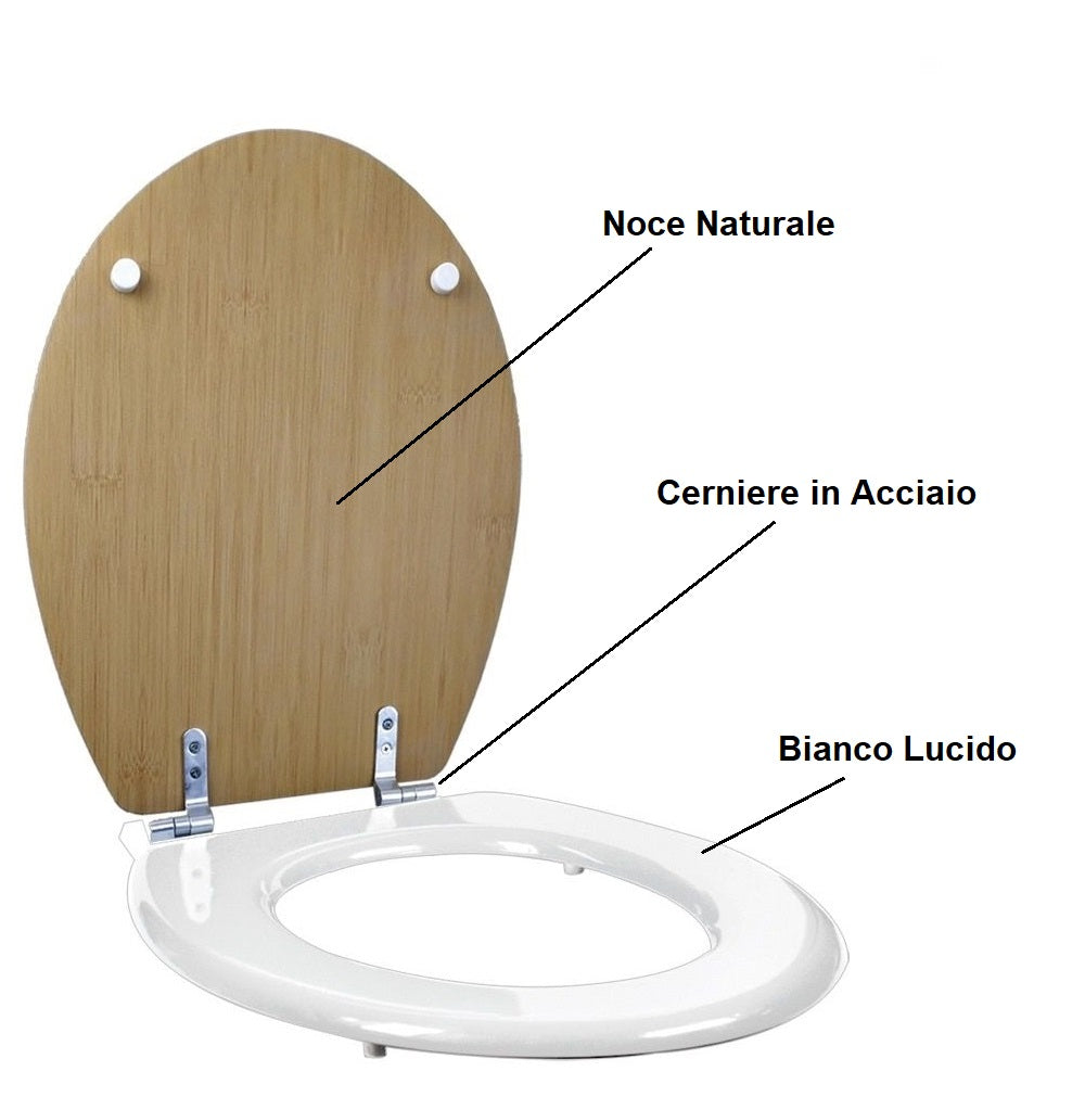 Copri Water Legno Mdf Tavoletta WC Bicolore Universale Cerniere in Acciaio