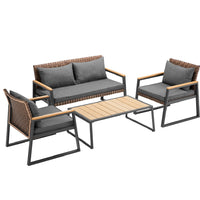 Set da Giardino 4pz Salotto Poltrone Tavolino Metallo e Polyrattan con Cuscini