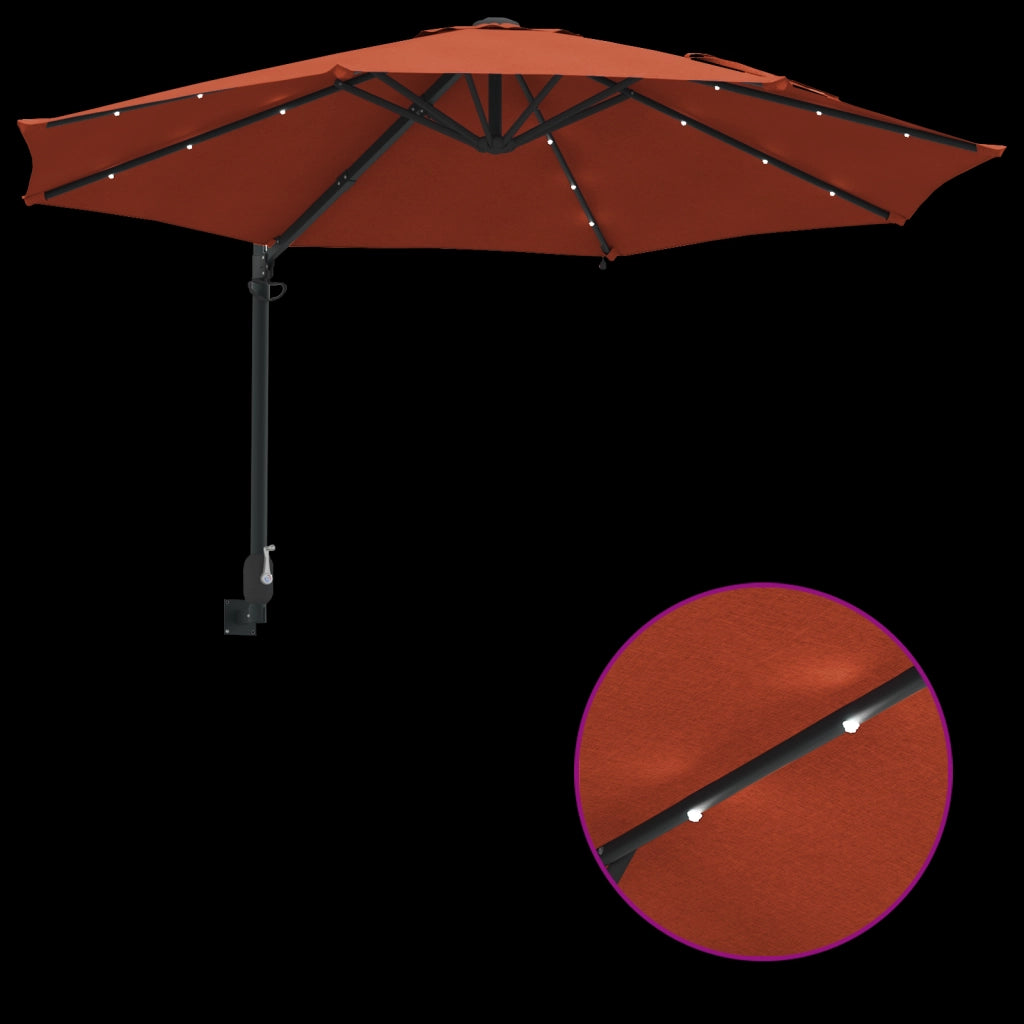 Ombrello da giardino a parete con LED terracotta 248 cm