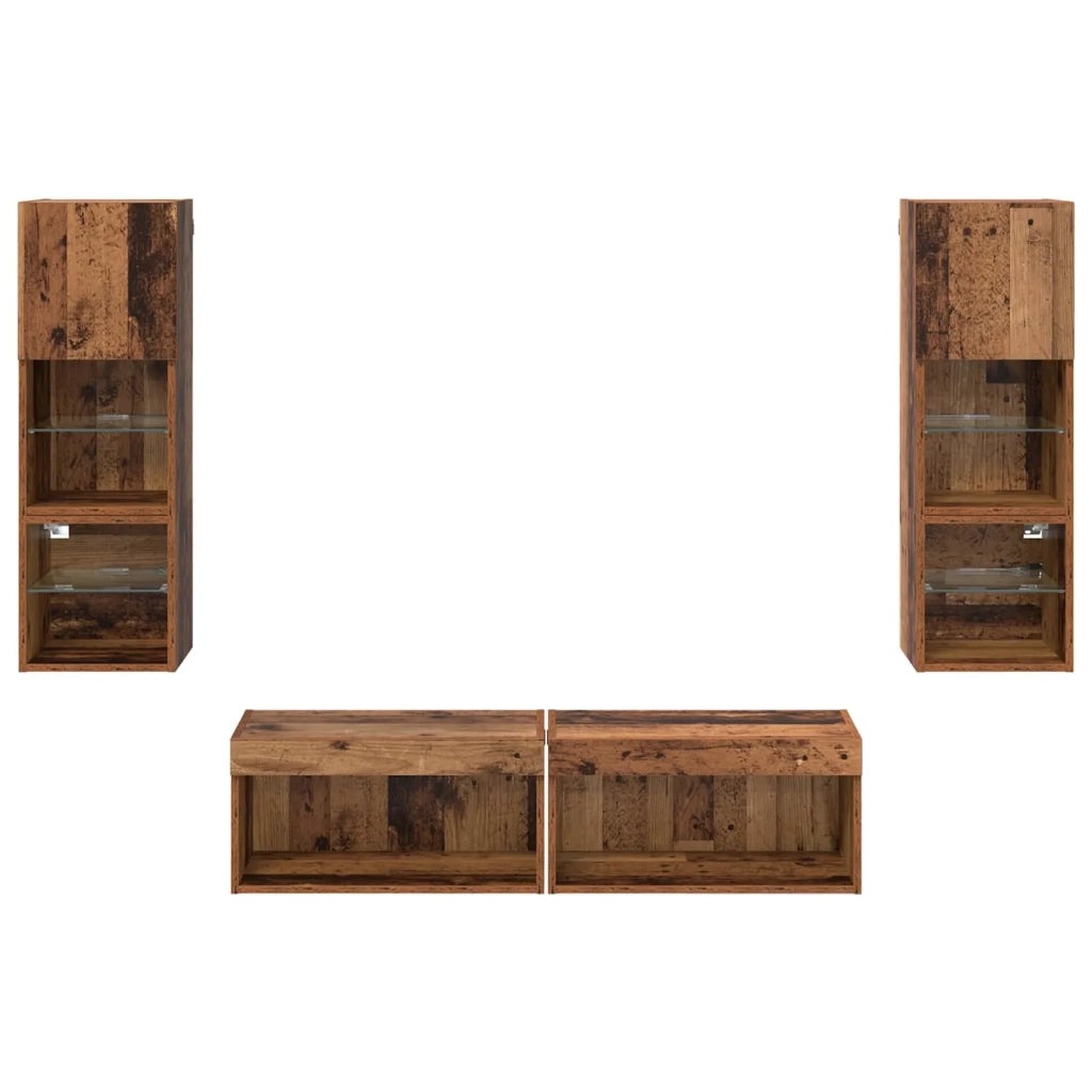 Unità TV da Parete 6 pcs Legno vecchio Legno multistrato