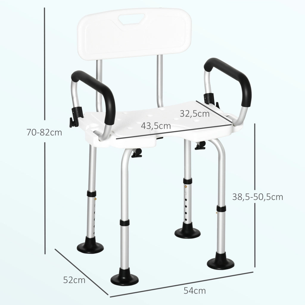 Sgabello da doccia regolabile con braccioli ¨C zephmum ¨C antiscivolo, carico 136 kg, bianco