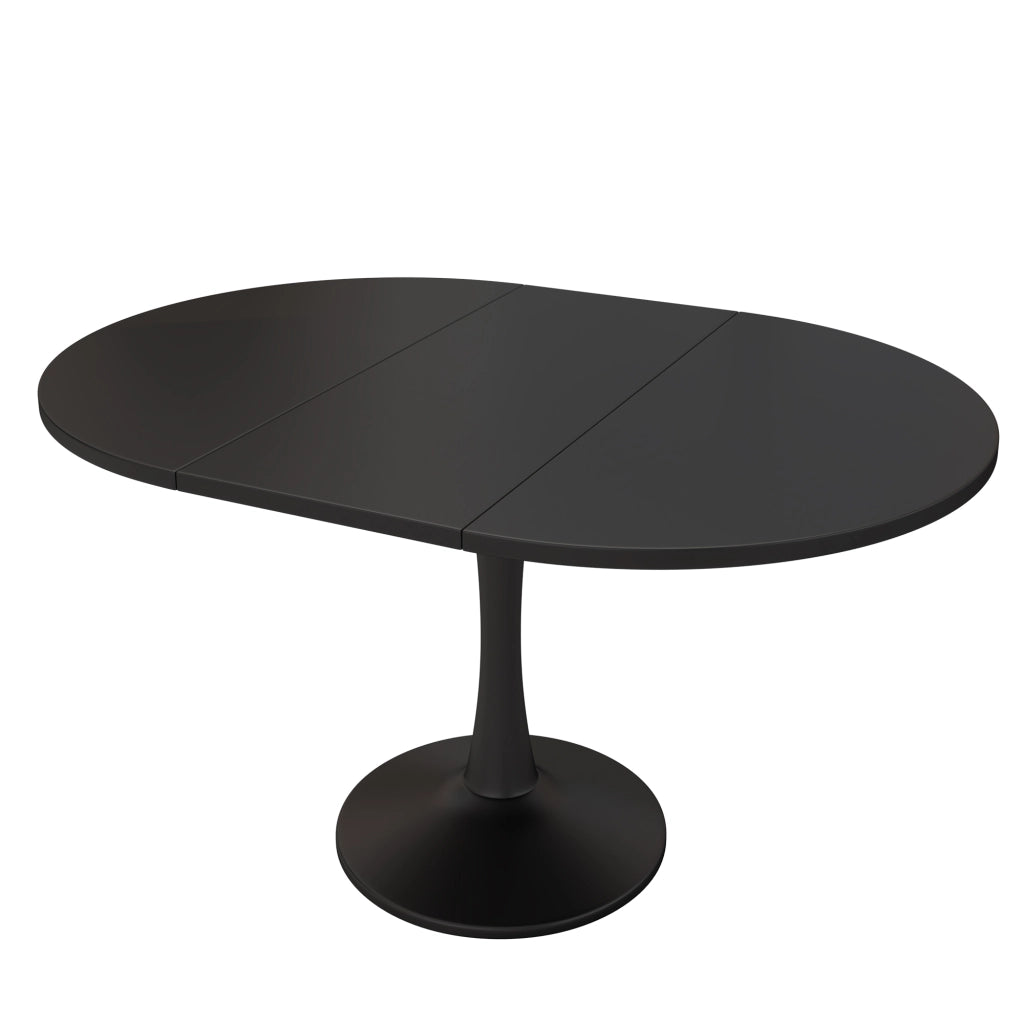 Tavolo da pranzo allungabile ovale con piano in MDF e struttura in ferro per soggiorno moderno nero 100 × 100 × 75 cm