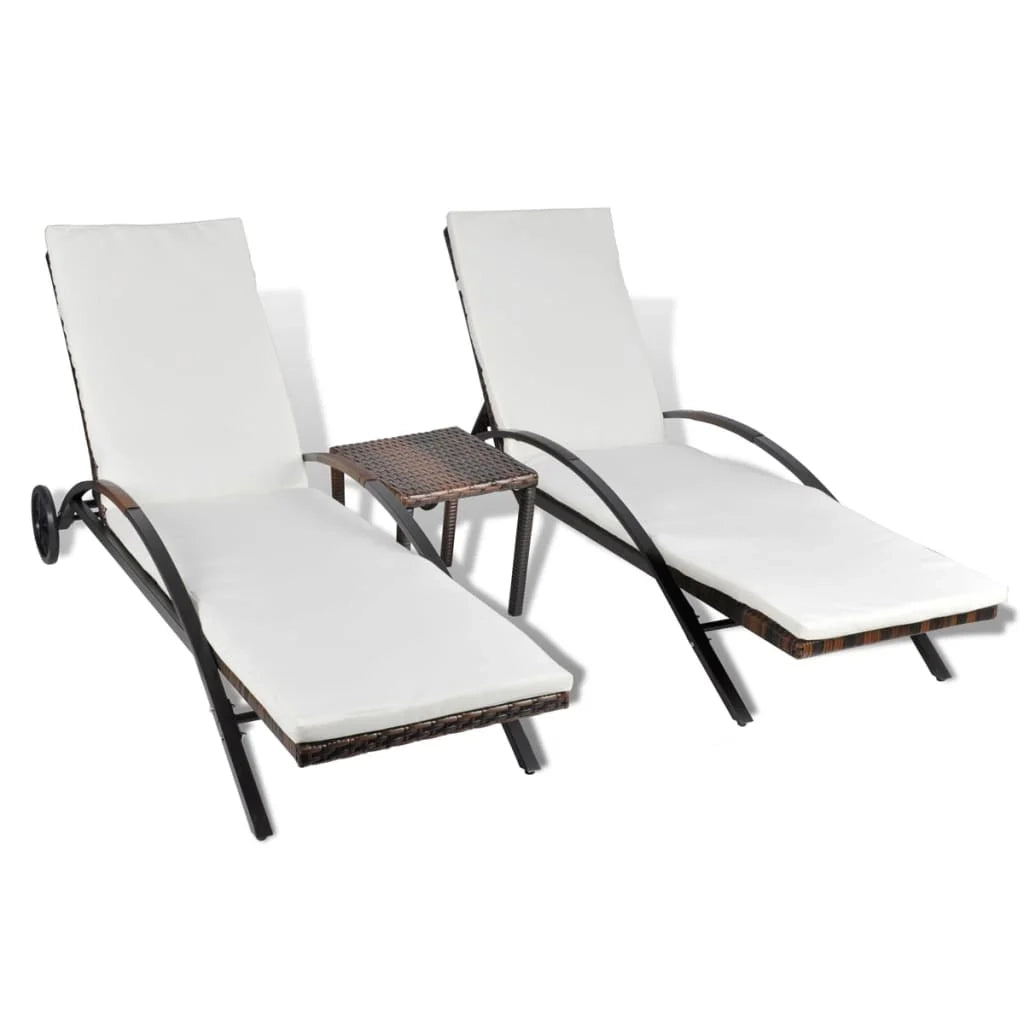 Set di due lettini prendisole da 200 cm con tavolo in resina intrecciata marrone 02_0011913