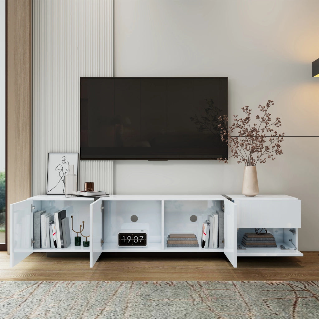 Mobile TV 170x30x39 cm; finitura lucida con 3 ante; 1 cassetto e ribalta; truciolato bianco