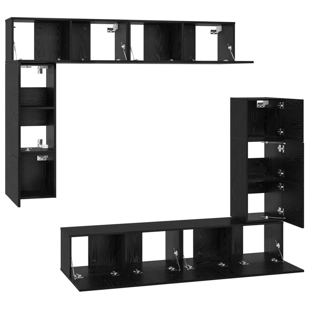 Set mobile TV 8 pz-Credenza per TV Rovere Nero Legno multistrato 563848