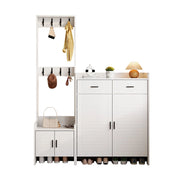 Mobile da ingresso bianco 125x32x165 cm con 2 cassetti， 8 ganci e vani
