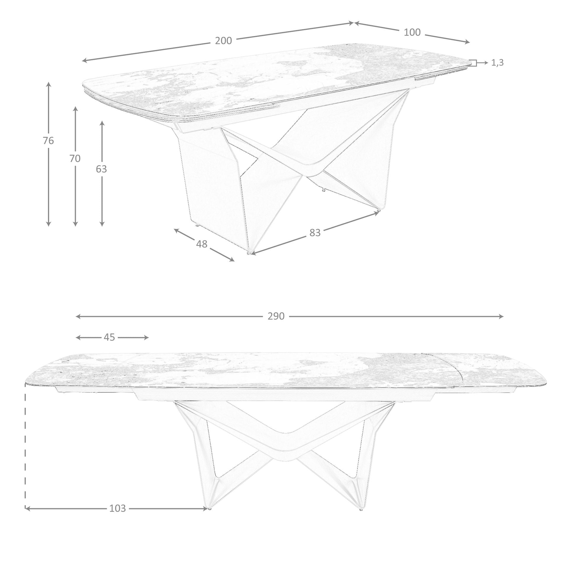 Tavolo da pranzo allungabile ovale a botte in marmo porcellanato e acciaio metallizzato taupe