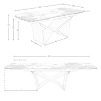 Tavolo da pranzo allungabile ovale a botte in marmo porcellanato e acciaio metallizzato taupe