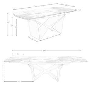 Tavolo da pranzo allungabile ovale a botte in marmo porcellanato e acciaio metallizzato taupe