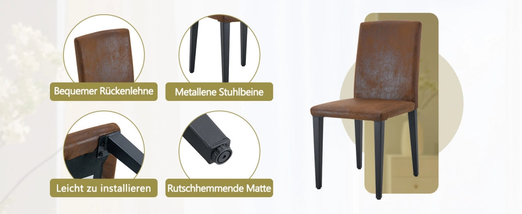 SEDIA DA PRANZO Set da 4 pezzi 90 cm Tessuto Marrone e Metallo Nero