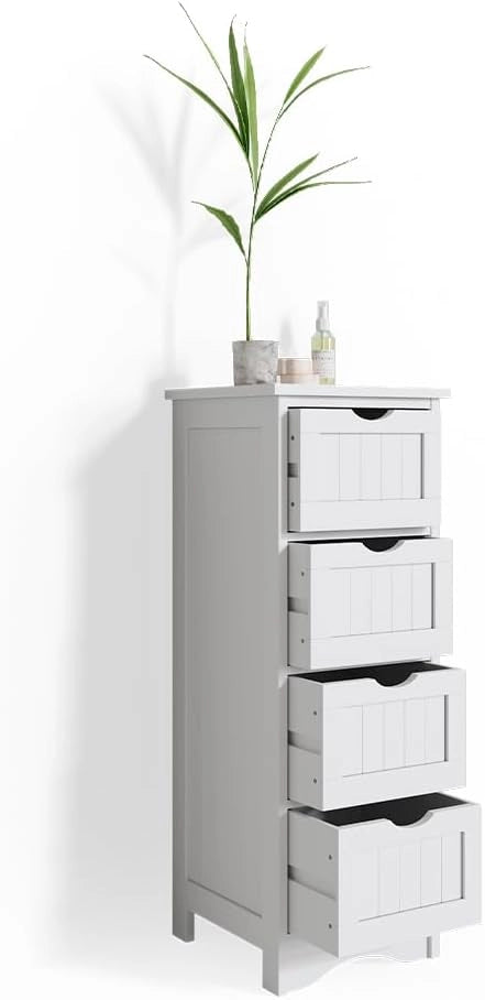 Cassettiera da bagno Bianco, Grigio, 30 x 81 cm, combinabile con altri mobili della serie Bianco