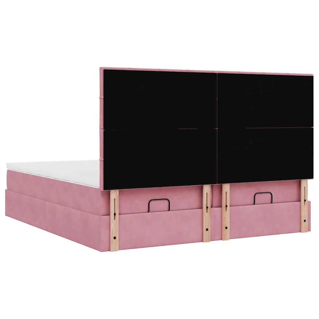 Struttura Letto Pouf con Materassi Rosa 180x200 cm Velluto