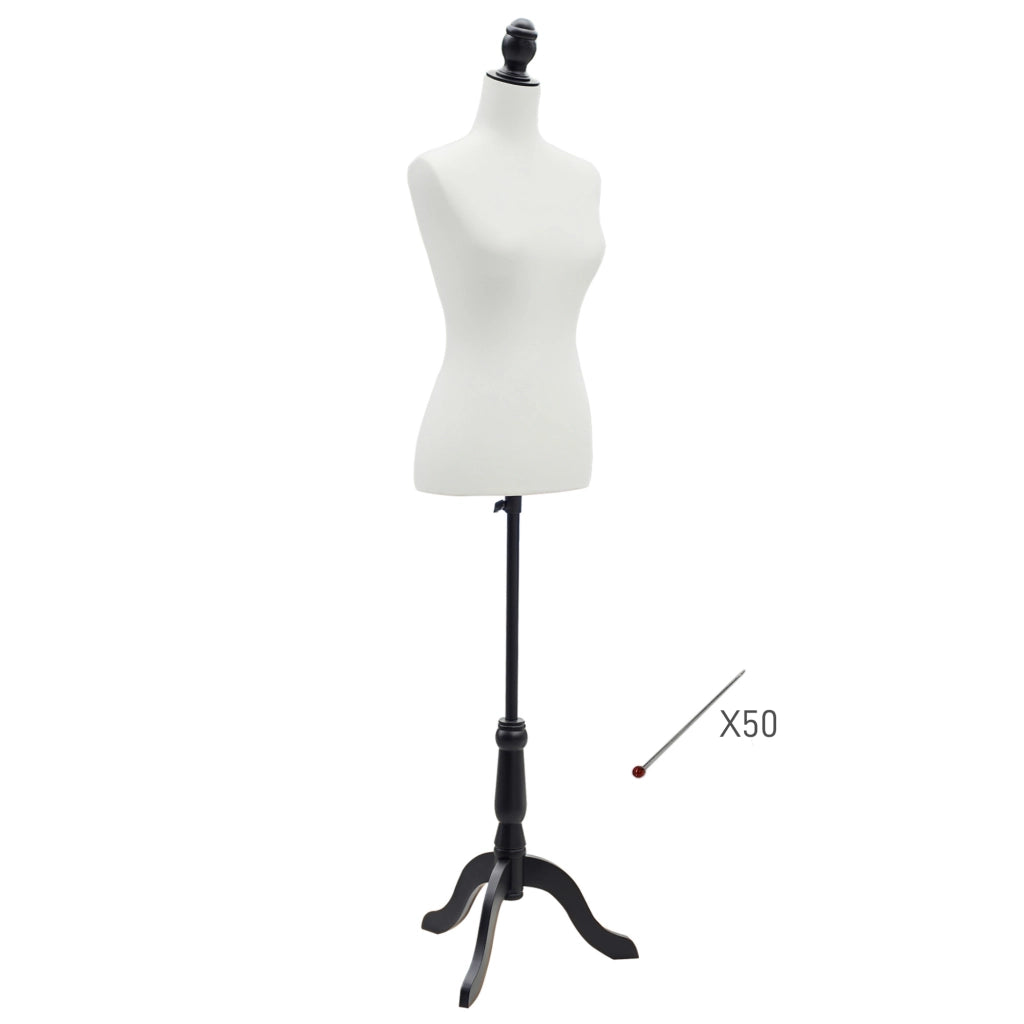 Manichino Donna Regolabile 130-168 cm ¨C Xylo ¨C Treppiede Legno con 50 Spilli Colorati Bianco
