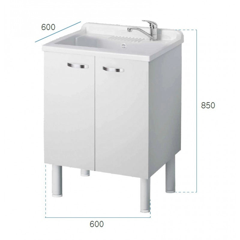Lavatoio lavapanni bianco in nobilitato idrofugo 60x60 cm con vasca in polipropilene e maniglie cromate  da interno  Negrari