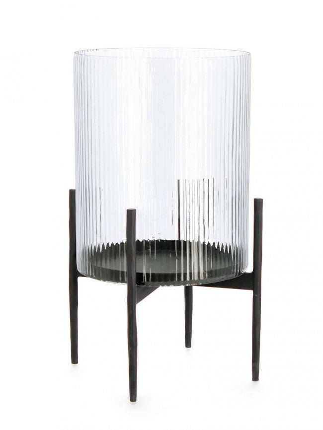 Lanterna in Vetro Nero Moderna da Interno H40 cm - WOOD