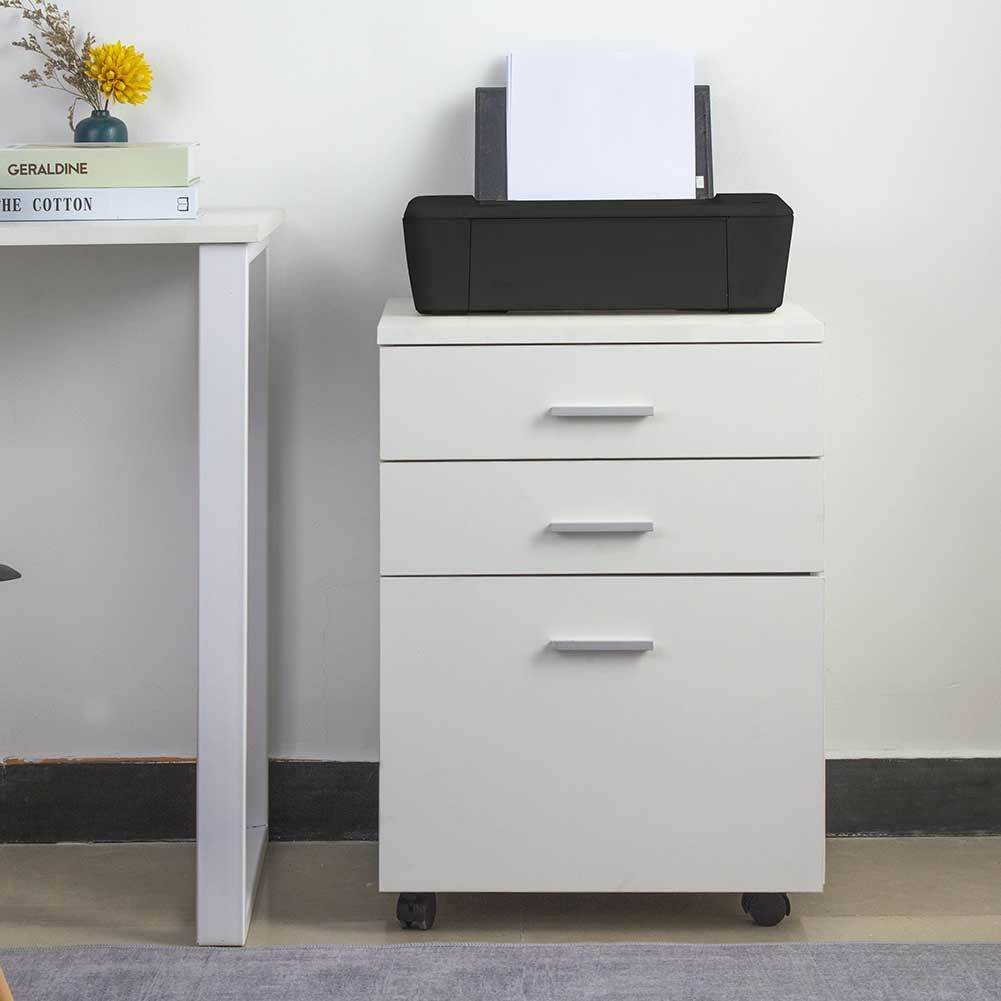 Cassettiera da Ufficio Scrivania in Legno MDF 3 Cassetti 46x45 H64cm Bianco