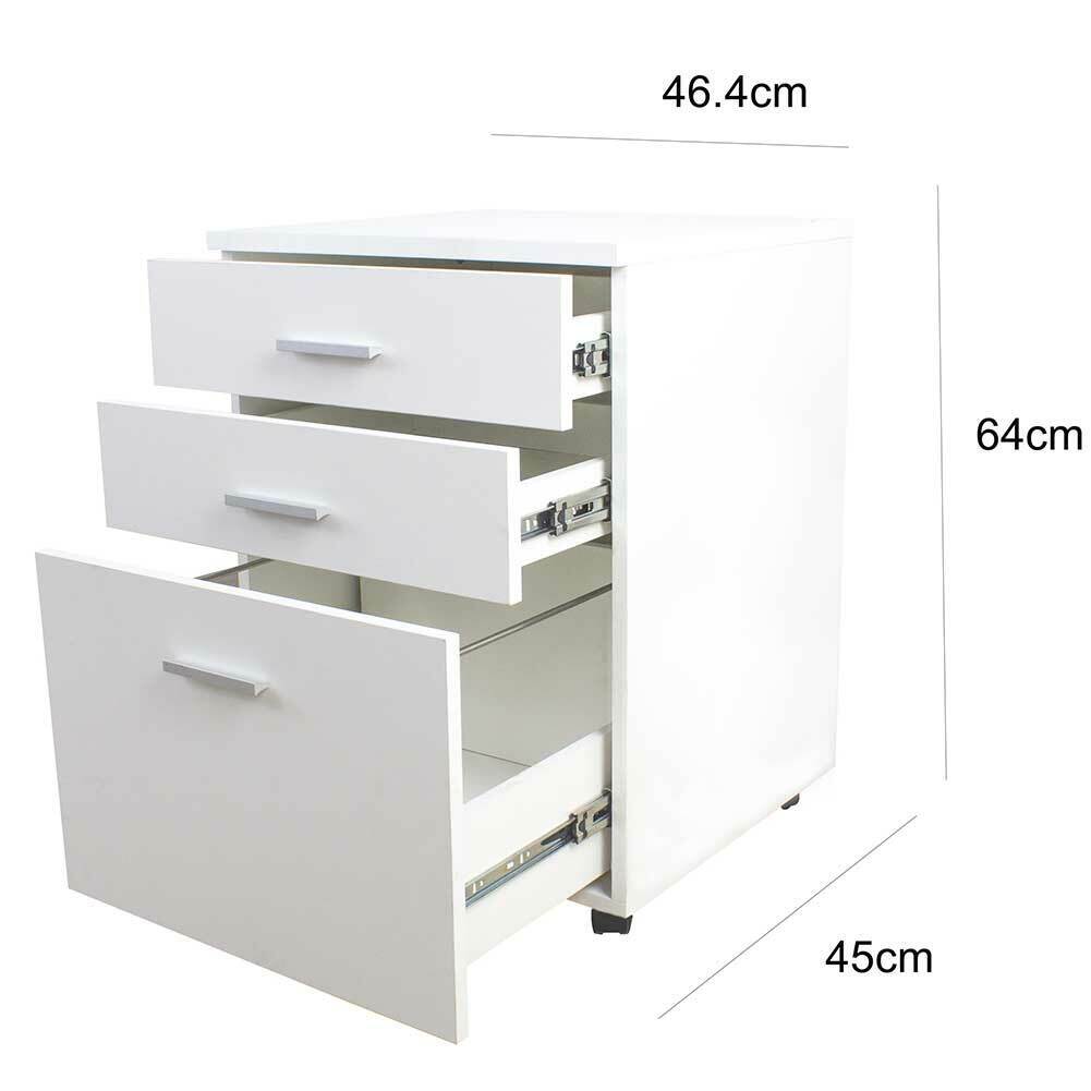 Cassettiera da Ufficio Scrivania in Legno MDF 3 Cassetti 46x45 H64cm Bianco
