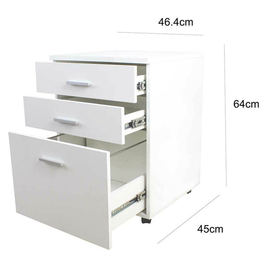 Cassettiera da Ufficio Scrivania in Legno MDF 3 Cassetti 46x45 H64cm Bianco