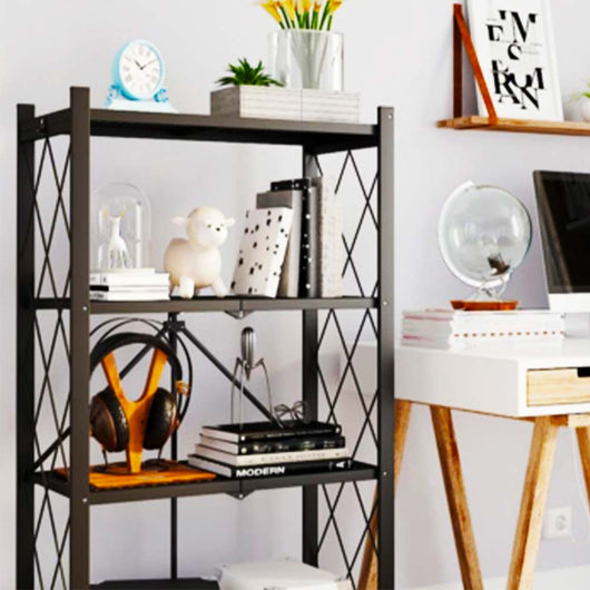 Carrello Portaoggetti Pieghevole 4 Ripiani Salvaspazio in Metallo 4 Ruote Nero