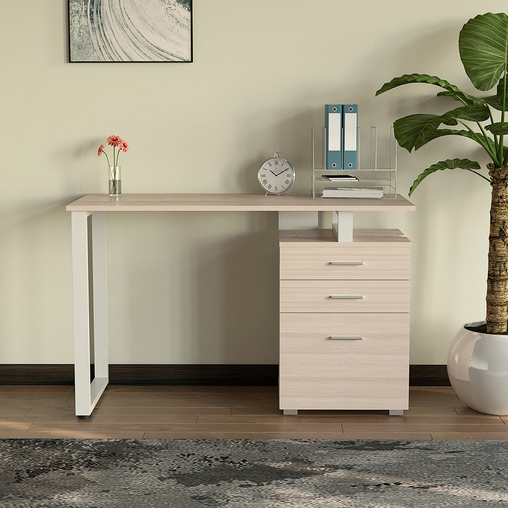 Scrivania in Legno con Cassettiera integrata Porta Pc Computer 120x50cm Olmo