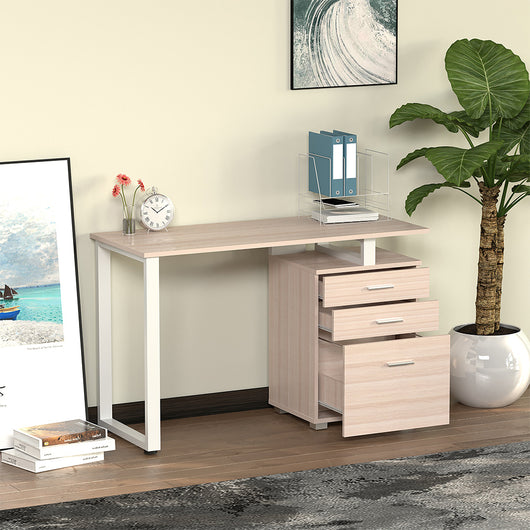 Scrivania in Legno con Cassettiera integrata Porta Pc Computer 120x50cm Olmo