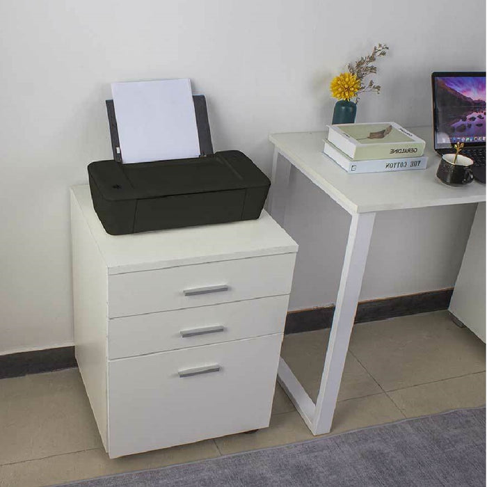 Cassettiera da Ufficio Scrivania in Legno MDF 3 Cassetti 46x45 H64cm Bianco