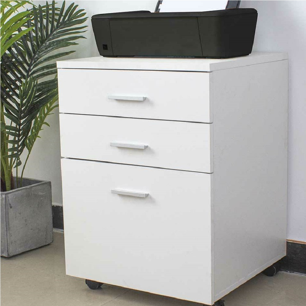 Cassettiera da Ufficio Scrivania in Legno MDF 3 Cassetti 46x45 H64cm Bianco