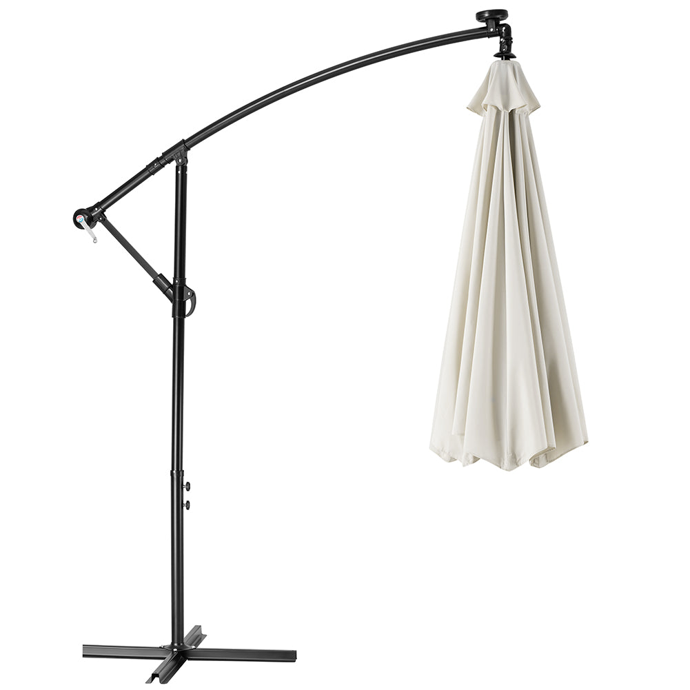 Ombrellone da Giardino 3mt Palo Decentrato 8stecche Carrucola Luci Led Beige