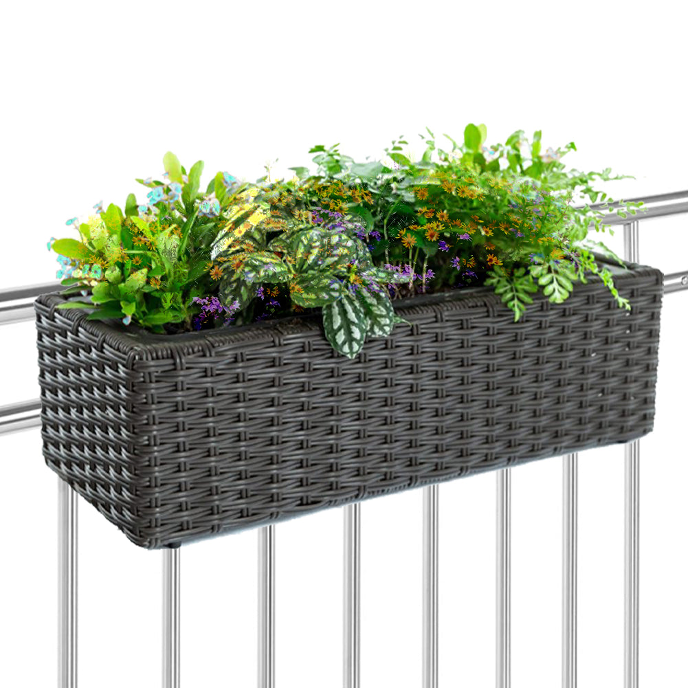 Fioriera Vaso da Terrazzo Ringhiera Giardino Esterno Balcone in Rattan 54x22x17cm