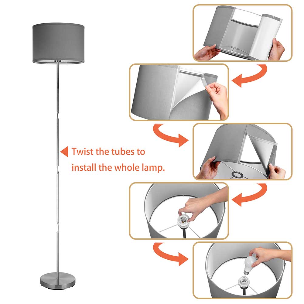 Lampada Piantana da Terra Moderna 160cm Paralume in Tessuto E27 60W Silver Grigio