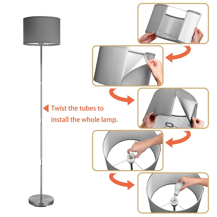 Lampada Piantana da Terra Moderna 160cm Paralume in Tessuto E27 60W Silver Grigio