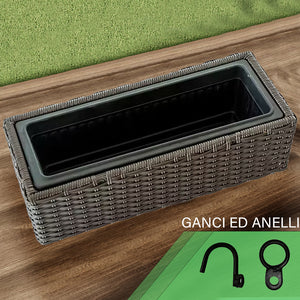 Fioriera Vaso da Terrazzo Ringhiera Giardino Esterno Balcone in Rattan 54x22x17cm