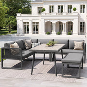 Set lounge da giardino modulare in PE rattan grigio con cuscini sfoderabili e struttura resistente ai raggi UV