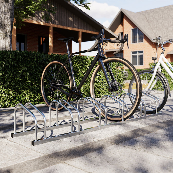 Rastrelliera Parcheggio Bici 6 Posti in Acciaio 33x27x162 cm Silver