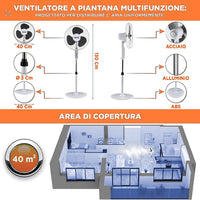 Ventilatore a Piantana Bianco 50W con Telecomando Timer 3 Velocità Base Tonda